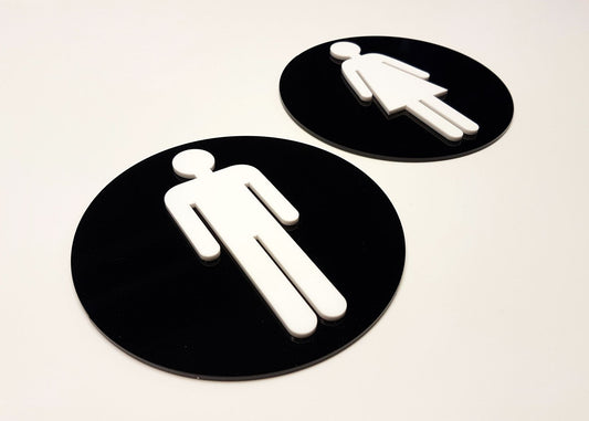 Black & White 3D Acrylic Toilet Signs