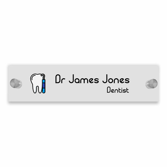 Clear Acrylic Custom Door Sign + Standoff Fixings - 250 x 60mm (Dental) | Viro Display