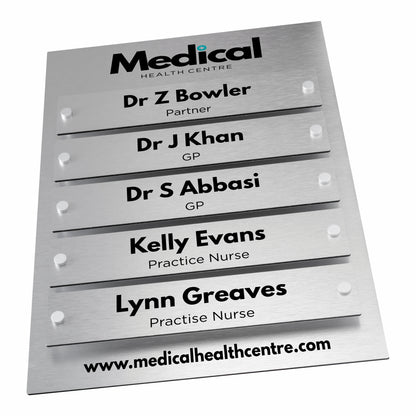 Custom Staff Name Board - Silver Back Panel Silver Inserts